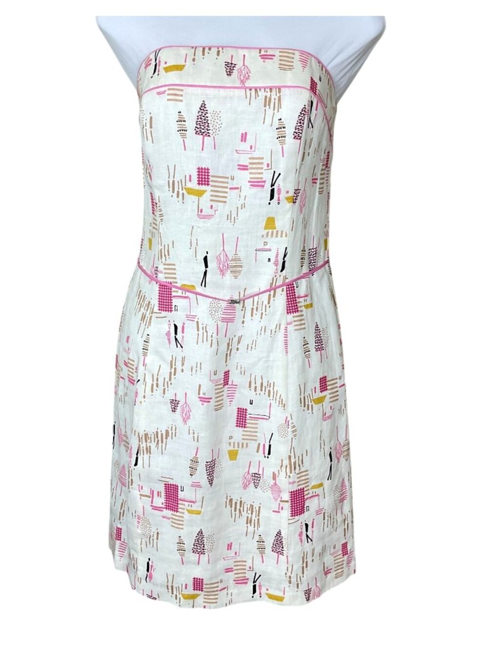 ABS Allen Schwartz Retro MCM Strapless Y2K Lined Linen Dress Rhinestone Belt 6